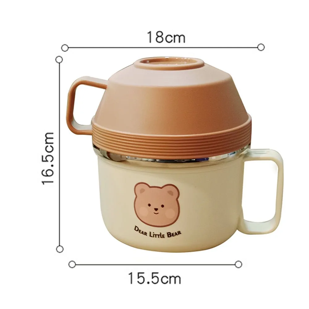 Cream & Brown Bear , Dual Handle Soup and Noodles Lunch Box with matching Cover