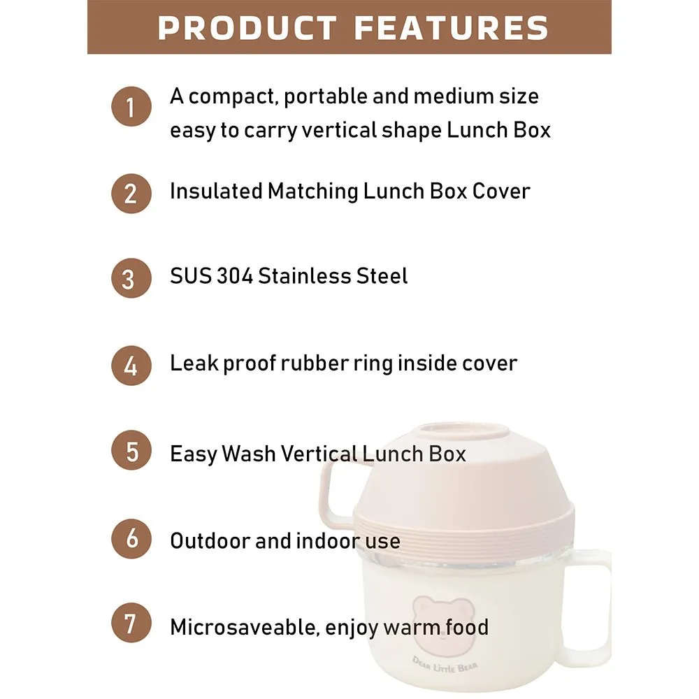 Cream & Brown Bear , Dual Handle Soup and Noodles Lunch Box with matching Cover