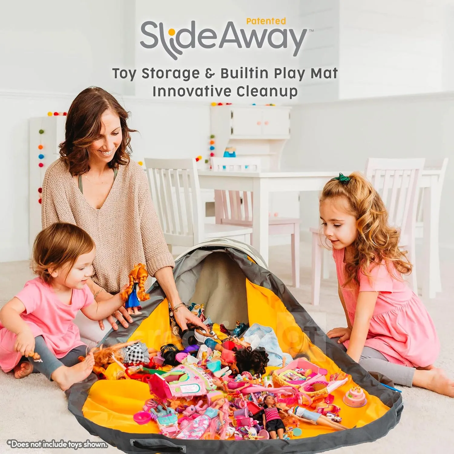 Creative QT SlideAway Toy Storage Organizer & Play Mat for Kids - Organizer Storage Bin - Kids Toy Box for Boys & Girls - Playroom Bin - Holders for Kid Rooms, Classrooms, Teachers - Grey Stripes
