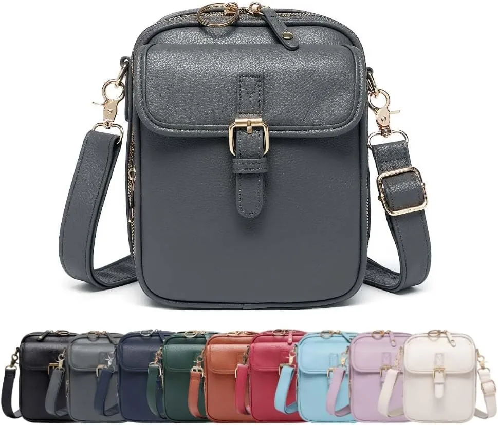 Crossbody Leather Bag,Double Layer Large Capacity Messenger Bag, Retro Faux Leather Built in Purse Anti Theft Bag