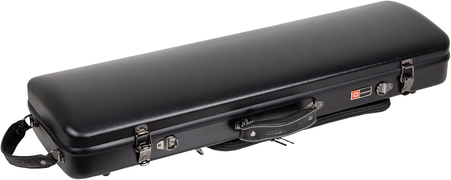 Crossrock Poly Carbon Oblong Violin Case for 4/4 Full-Size | Matte Black Finish, Hygrometer, Music Pouch, Accessory Storage – Lightweight Hard Shell
