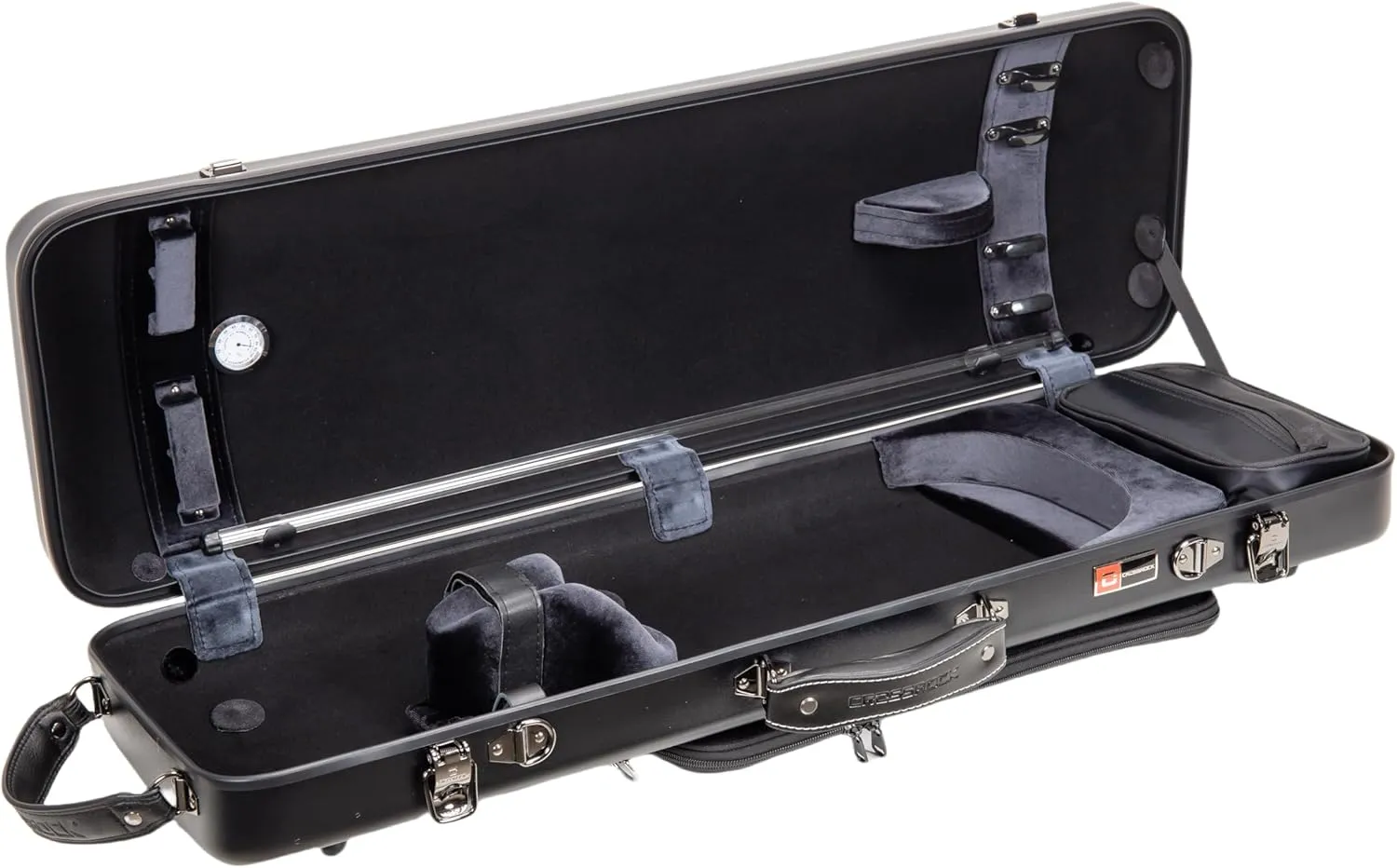 Crossrock Poly Carbon Oblong Violin Case for 4/4 Full-Size | Matte Black Finish, Hygrometer, Music Pouch, Accessory Storage – Lightweight Hard Shell