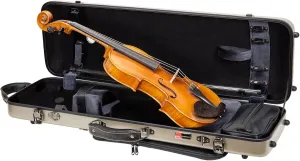 Crossrock Poly Carbon Oblong Violin Case for 4/4 Full-Size | Matte Champagne Finish, Hygrometer, Music Pouch, Accessory Storage – Lightweight Hard Shell