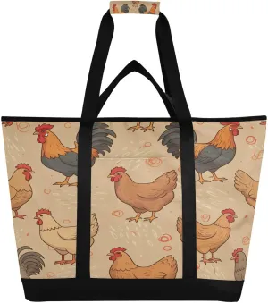 Crtoon Roosters Reusable Insulated Lunchbox Cooler Bag, Leakproof Kitchen Grocery Bag Collapsible Portable Cooler Tote Bag for Picnic, Camping, Office, Travel