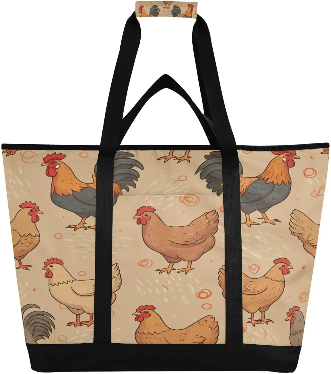 Crtoon Roosters Reusable Insulated Lunchbox Cooler Bag, Leakproof Kitchen Grocery Bag Collapsible Portable Cooler Tote Bag for Picnic, Camping, Office, Travel