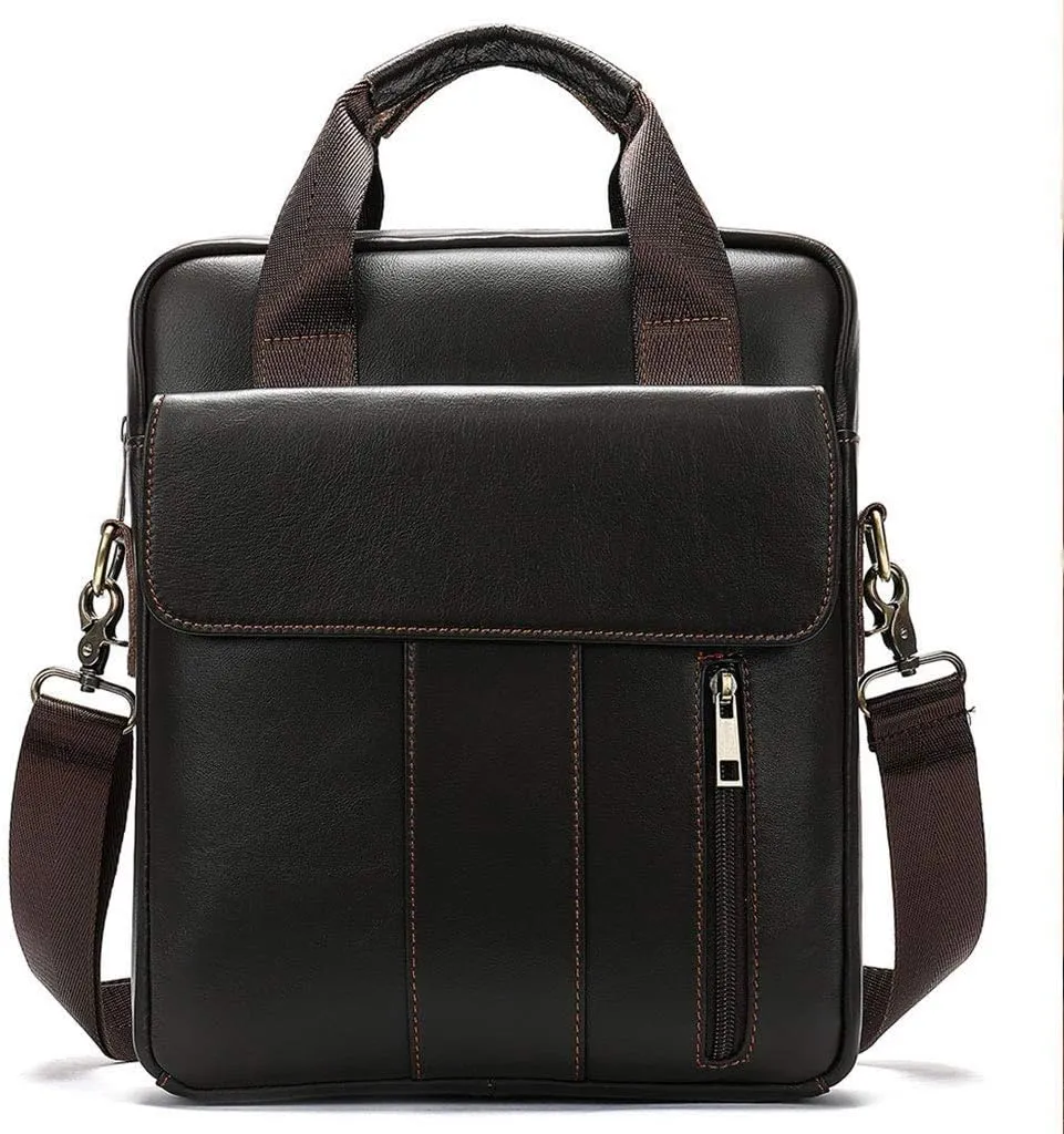 CSCDD Leather Business Briefcase, Fashion Crossbody Bag, Multi-Function Waterproof Large Capacity Outdoor Zipper Backpack