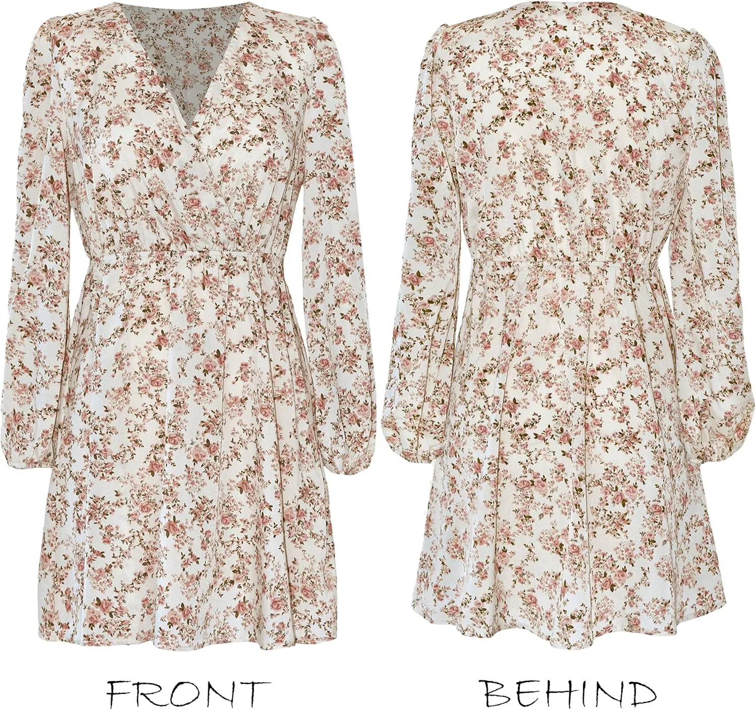 CUPSHE Women Floral Ruffle Summer Dress Surplice V Neck Long Peasant Sleeve Elastic Waist Flowy Casual Holiday Mini Dress