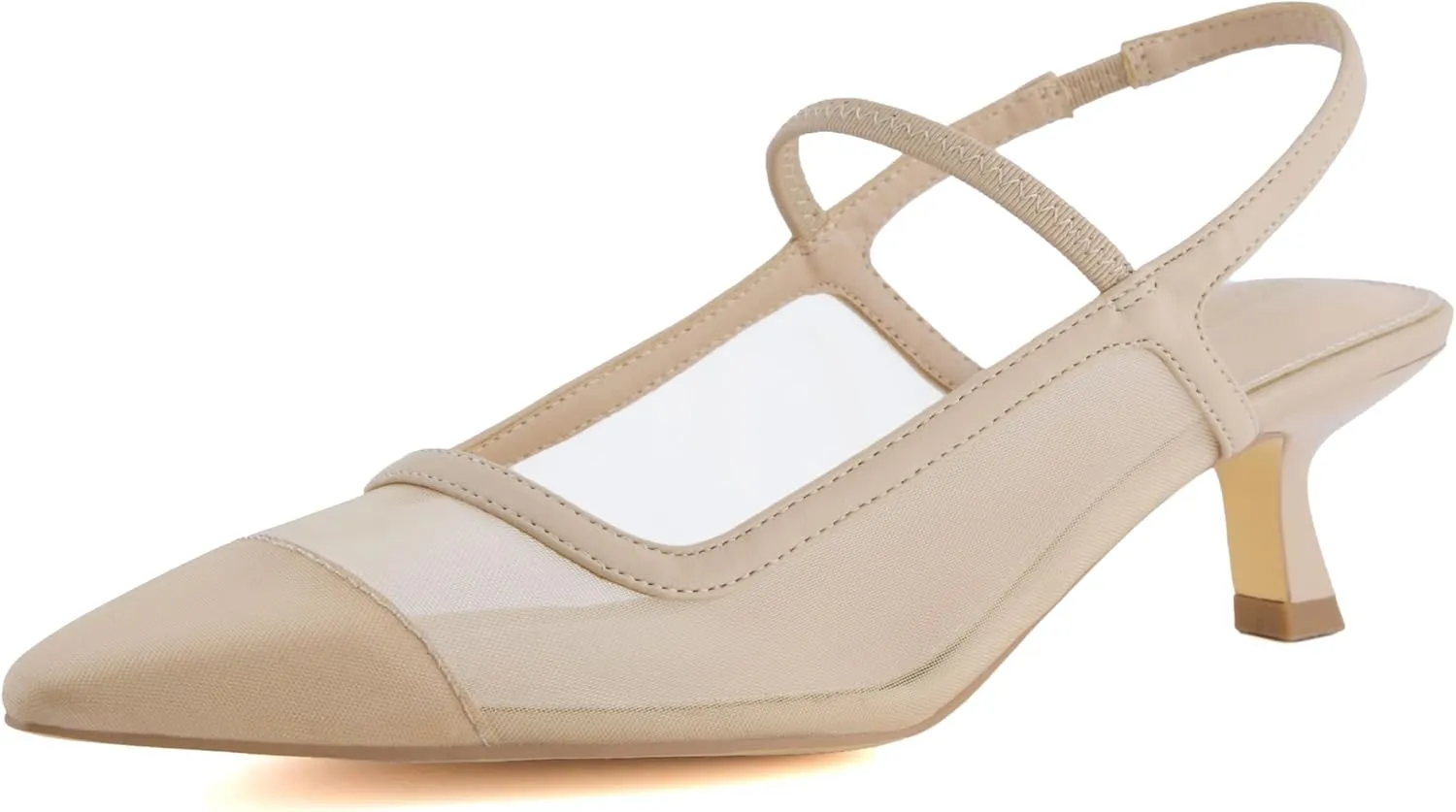 CUSHIONAIRE Campari Women’s Pointed-Toe Mesh & Slingback Kitten Heels with Memory Foam Comfort