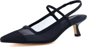 CUSHIONAIRE Campari Women’s Pointed-Toe Mesh & Slingback Kitten Heels with Memory Foam Comfort