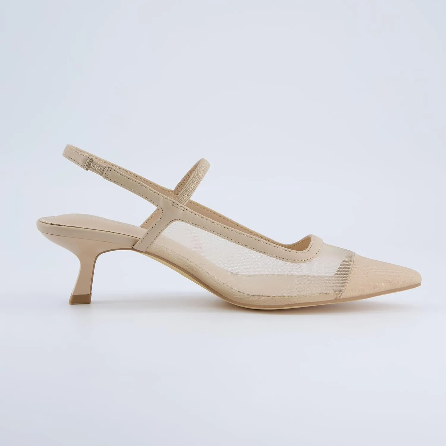 CUSHIONAIRE Campari Women’s Pointed-Toe Mesh & Slingback Kitten Heels with Memory Foam Comfort