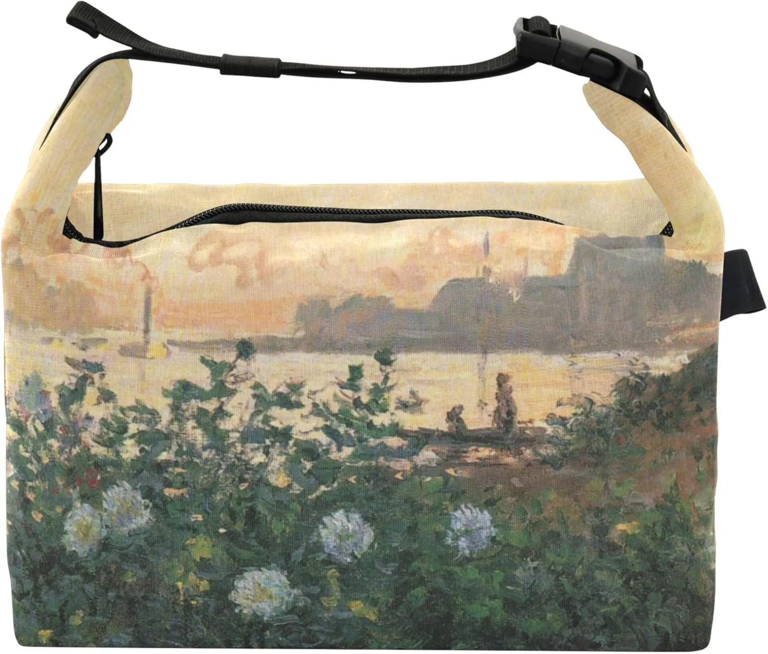 Custom Claude Monet Flowered Riverbank Argenteuil Lunch Bag Soft Women Lunch Box for Work Cute Floral Food Insulated Bag for Adults