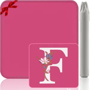 Custom F Mahjong Mat - 32.4x32.4 Inch Embroidery Gift Mat, Pink Anti-Slip Surface for Mahjong/Card Games with Letter F Design