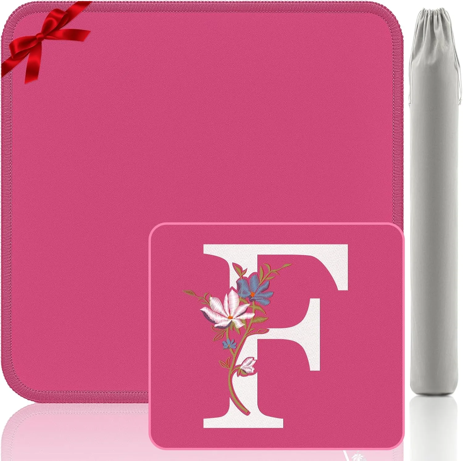 Custom F Mahjong Mat - 32.4x32.4 Inch Embroidery Gift Mat, Pink Anti-Slip Surface for Mahjong/Card Games with Letter F Design
