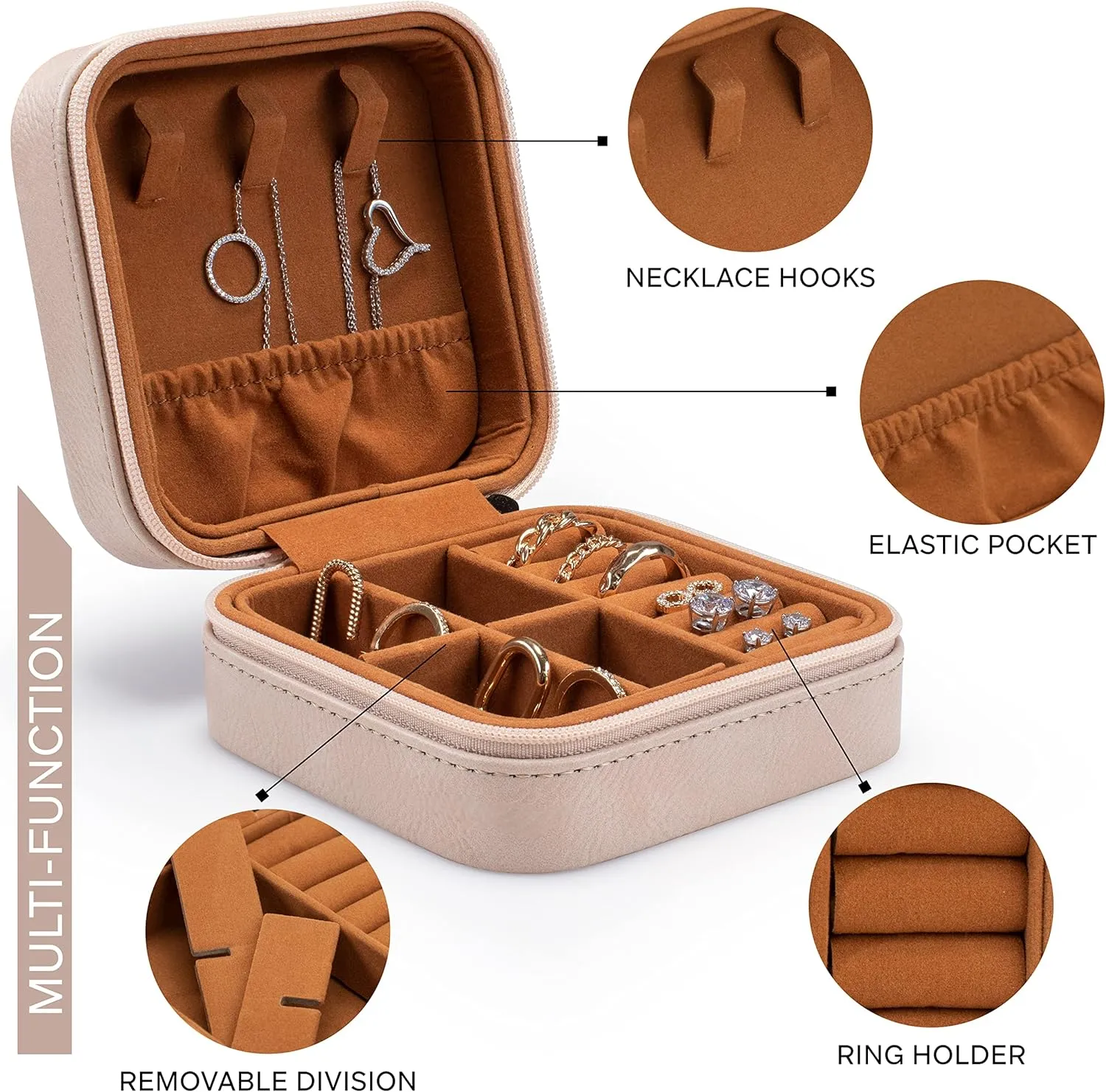 Custom Leather Jewelry Box w/Name & Birth Flower Month - Birthday Gifts for Women, Personalized Jewelry Travel Case - Customized Jewelry Organizer Box, Mom Birthday Gifts - Chestnut