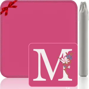 Custom M Mahjong Mat - 32.4x32.4 Inch Embroidery Noise Reduction Mat, Pink Non-Slip Gift for Poker Players (Letter M Edition)