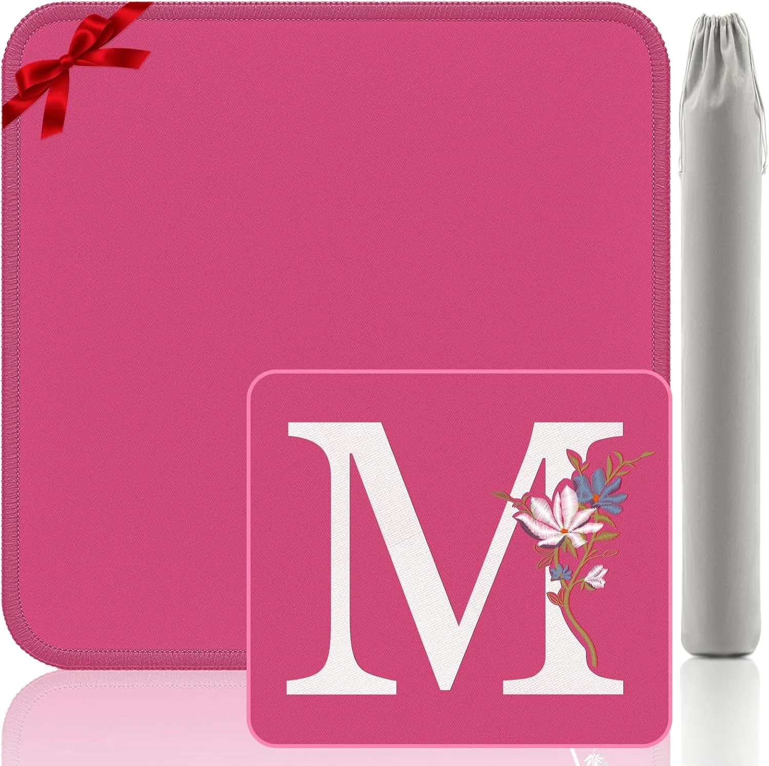 Custom M Mahjong Mat - 32.4x32.4 Inch Embroidery Noise Reduction Mat, Pink Non-Slip Gift for Poker Players (Letter M Edition)