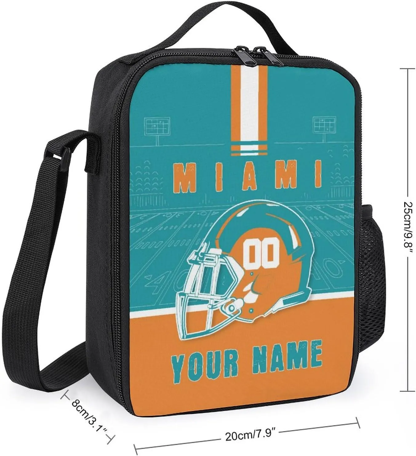 Custom Miami Lunch Box Gift for Men Women Personalized Name Number Adjustable Strap Insulated Lunch Bag for Work Picnic Travel