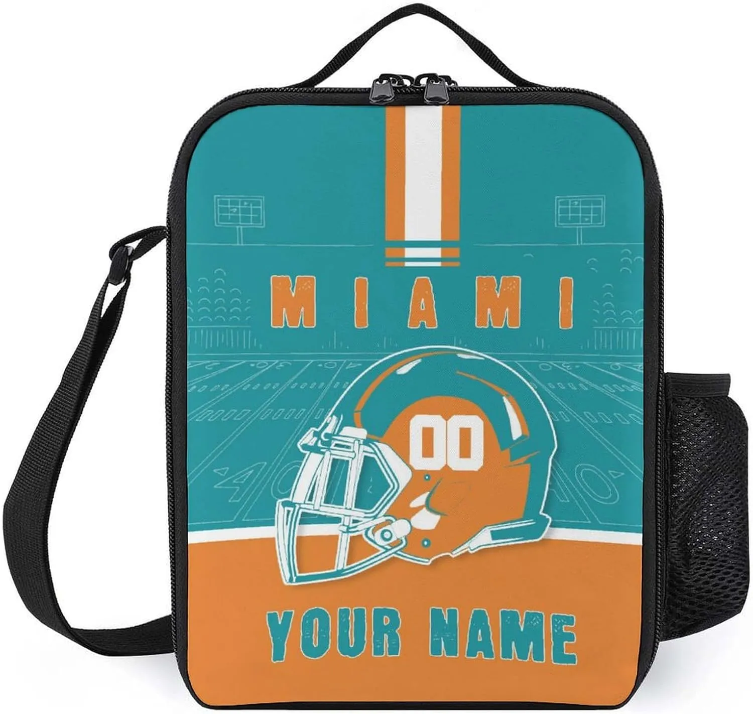 Custom Miami Lunch Box Gift for Men Women Personalized Name Number Adjustable Strap Insulated Lunch Bag for Work Picnic Travel
