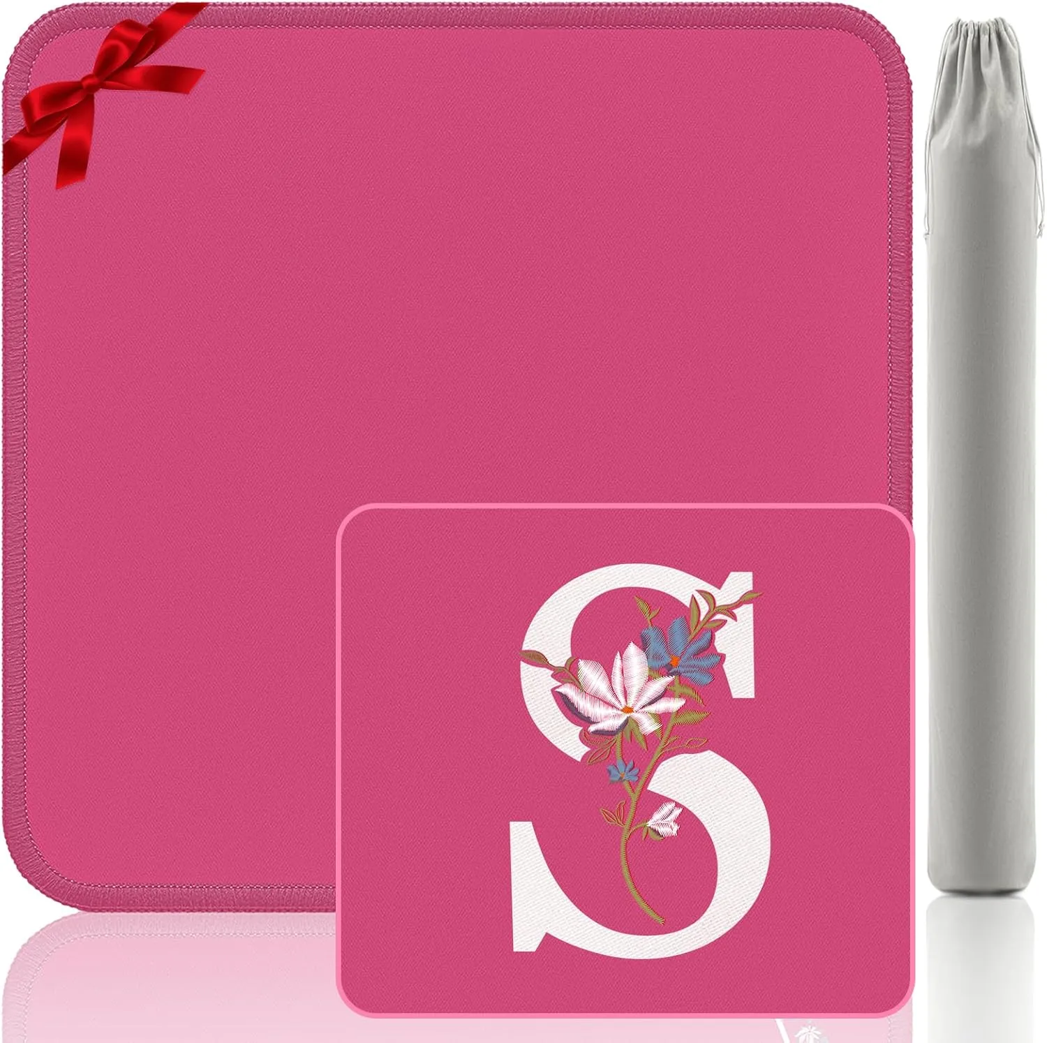 Custom S Mahjong Mat - Personalized 32.4x32.4 Inch Embroidery Mat, Pink Non-Slip Gaming Surface for Mahjong (Alphabet S Edition)