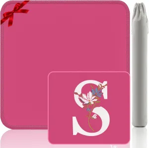 Custom S Mahjong Mat - Personalized 32.4x32.4 Inch Embroidery Mat, Pink Non-Slip Gaming Surface for Mahjong (Alphabet S Edition)