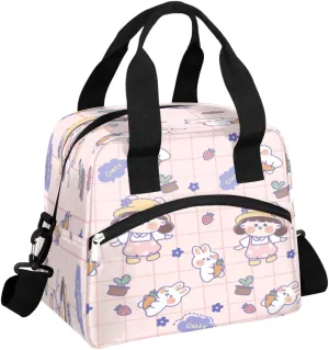Cute Bunny Topic Insulated Lunch Bag Women Reusable Lunch Tote for Adult Men Adjustable Shoulder Strap Cooler Durable Lunch Box for Office Work Picnic Travel