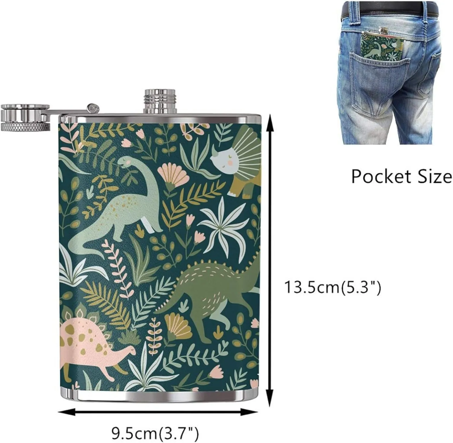 Cute Dinosaurs Portable Stainless Steel Small Flagon, Outdoor Flat Pocket Liquor Flask Wine Pot Hip Flask