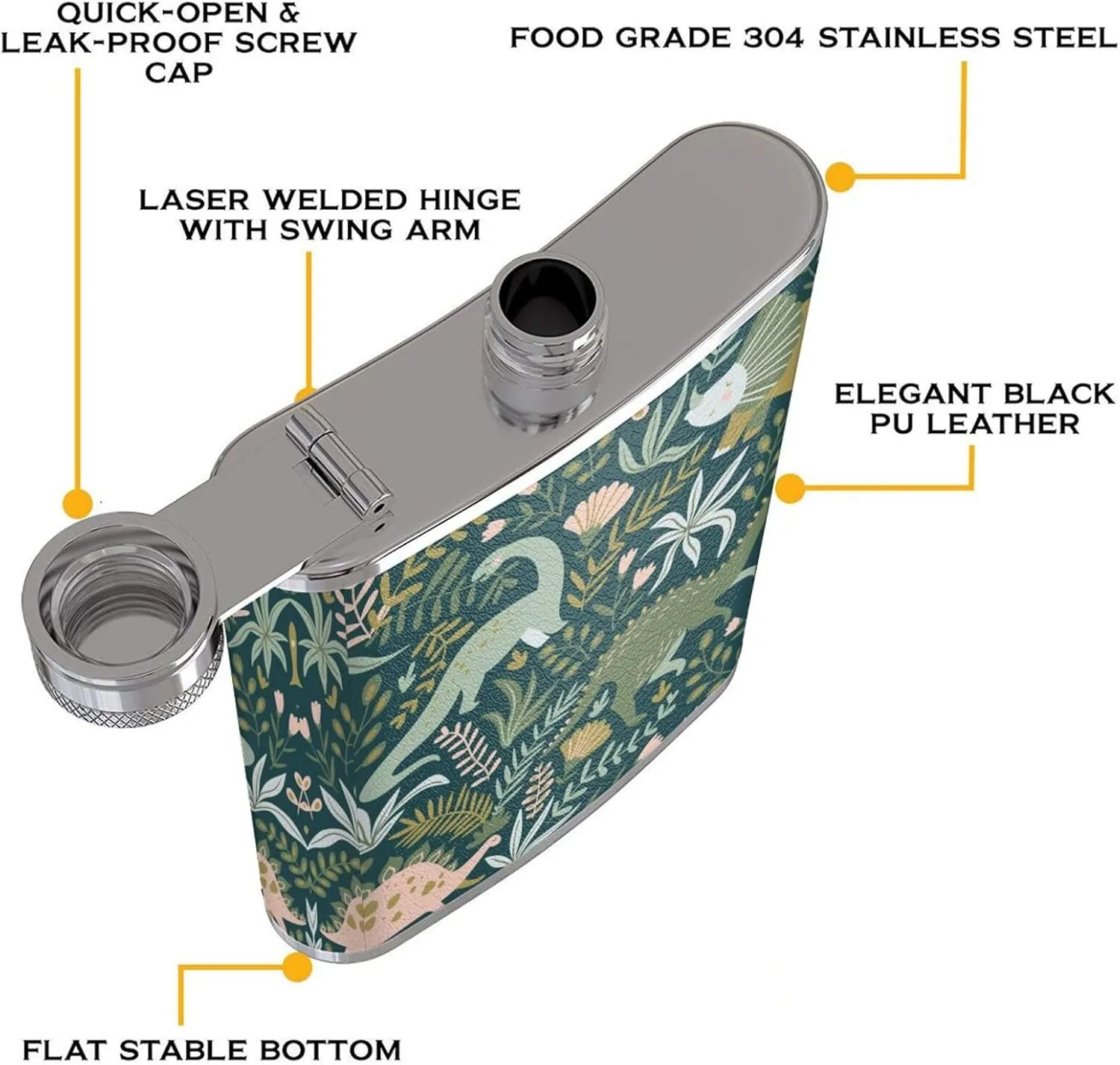 Cute Dinosaurs Portable Stainless Steel Small Flagon, Outdoor Flat Pocket Liquor Flask Wine Pot Hip Flask