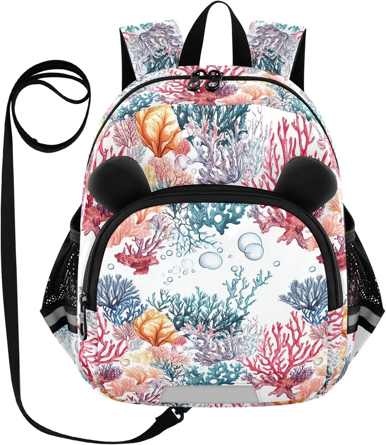 Cute Ears Daycare Backpack Leash Boy's/Girl's Anti-Lost Personalized Bag Pack For School with Reflective Strip Cute Cartoon Animal Bear Aesthetic Cyanea Capillata White mochilas para ni?os