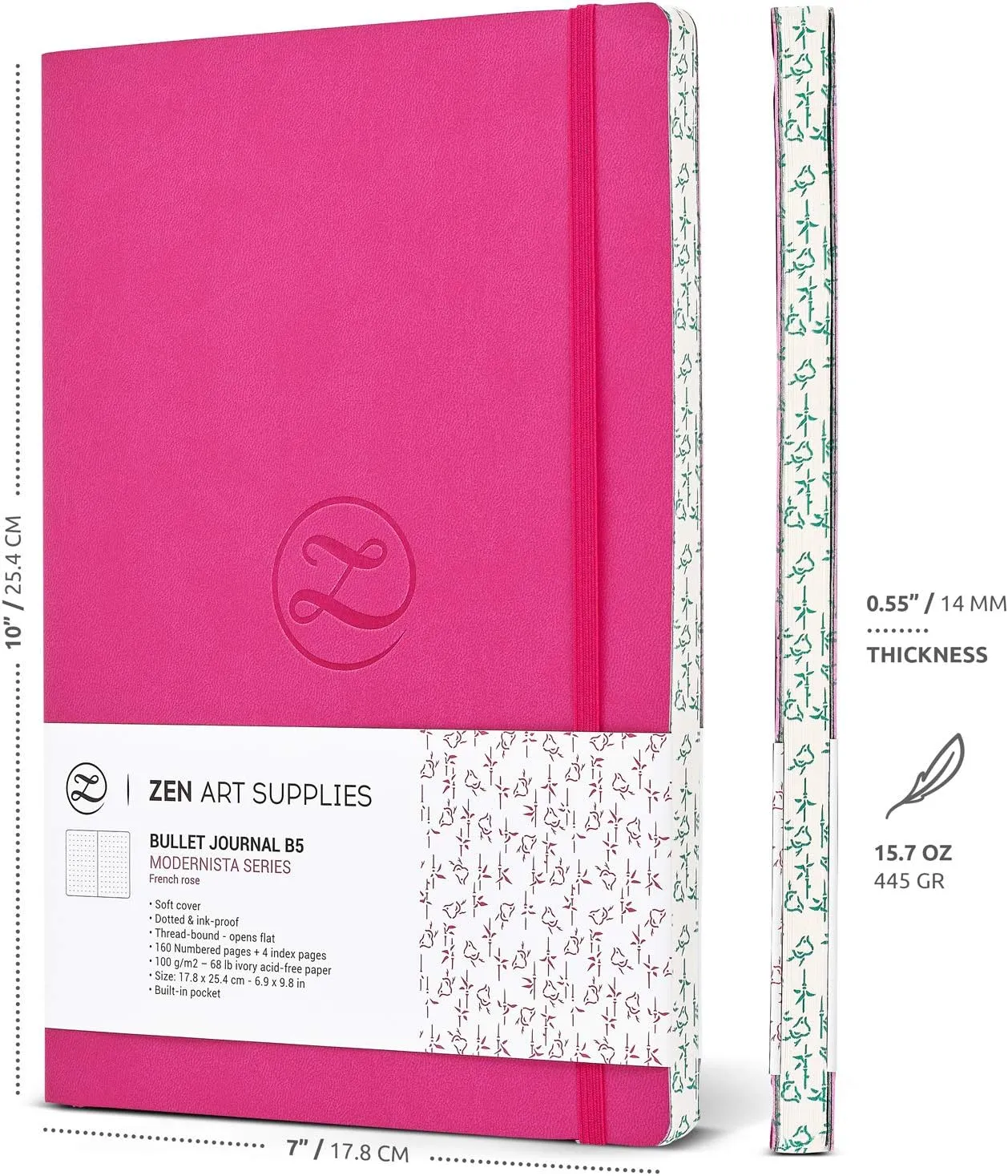 Cute Large B5 Dot Journal - Enjoy Bullet Journaling with a Soft Cover 7x10-inch, Non-Bleed Thick 120gsm Paper, Dotted Journal in Pink, Japanese Edge Motif, Faux Leather Lay Flat Dot Notebook - ZenART
