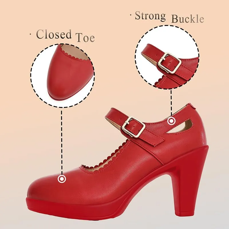 CYBLING Women's Mary Jane High Heels Shoes Ladies Pointed Closed Toe Ankle Strap Dress Pumps