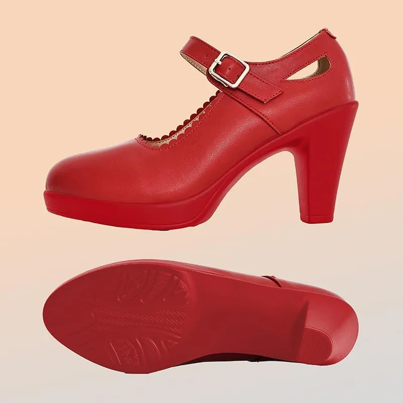 CYBLING Women's Mary Jane High Heels Shoes Ladies Pointed Closed Toe Ankle Strap Dress Pumps