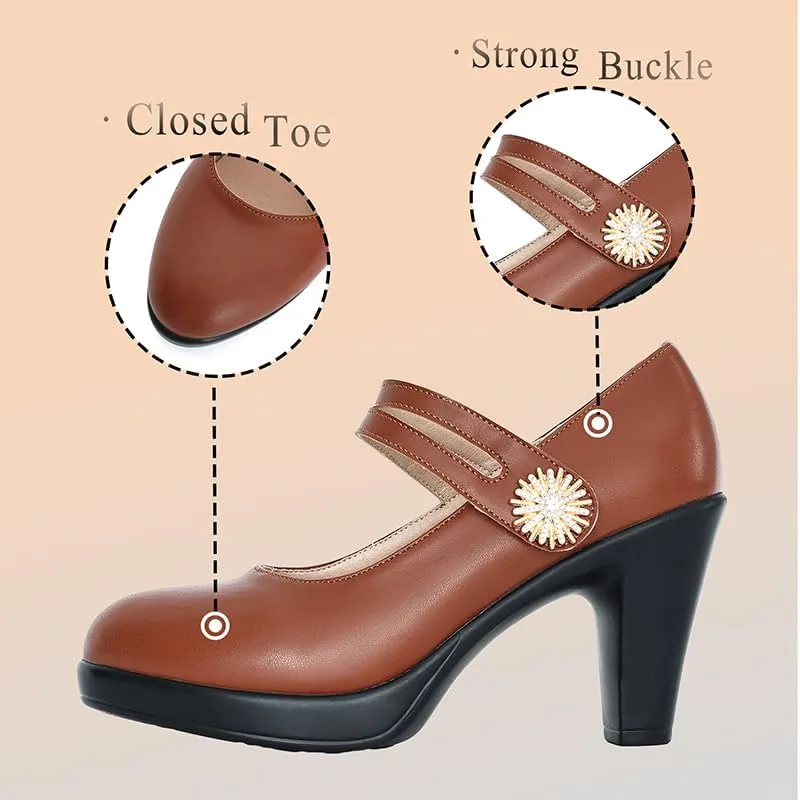 CYBLING Women's Mary Jane High Heels Shoes Ladies Pointed Closed Toe Ankle Strap Dress Pumps