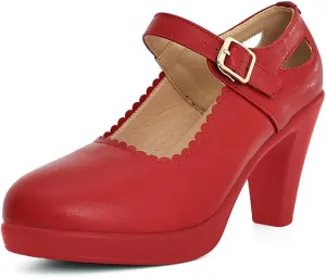 CYBLING Women's Mary Jane High Heels Shoes Ladies Pointed Closed Toe Ankle Strap Dress Pumps