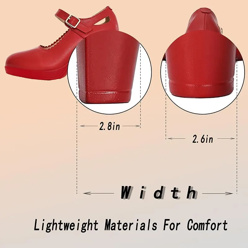 CYBLING Women's Mary Jane High Heels Shoes Ladies Pointed Closed Toe Ankle Strap Dress Pumps