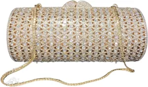 Cylindrical Dinner Bag Hand Bag With An Empty Metal Case Inlaid With Rhinestone Hand Bag