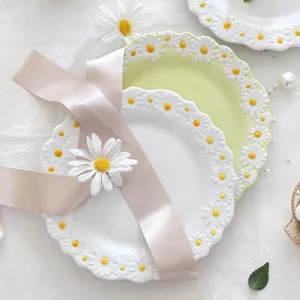 Daisy Embossed Ceramic Dinner Plate - Elegant Floral Tableware