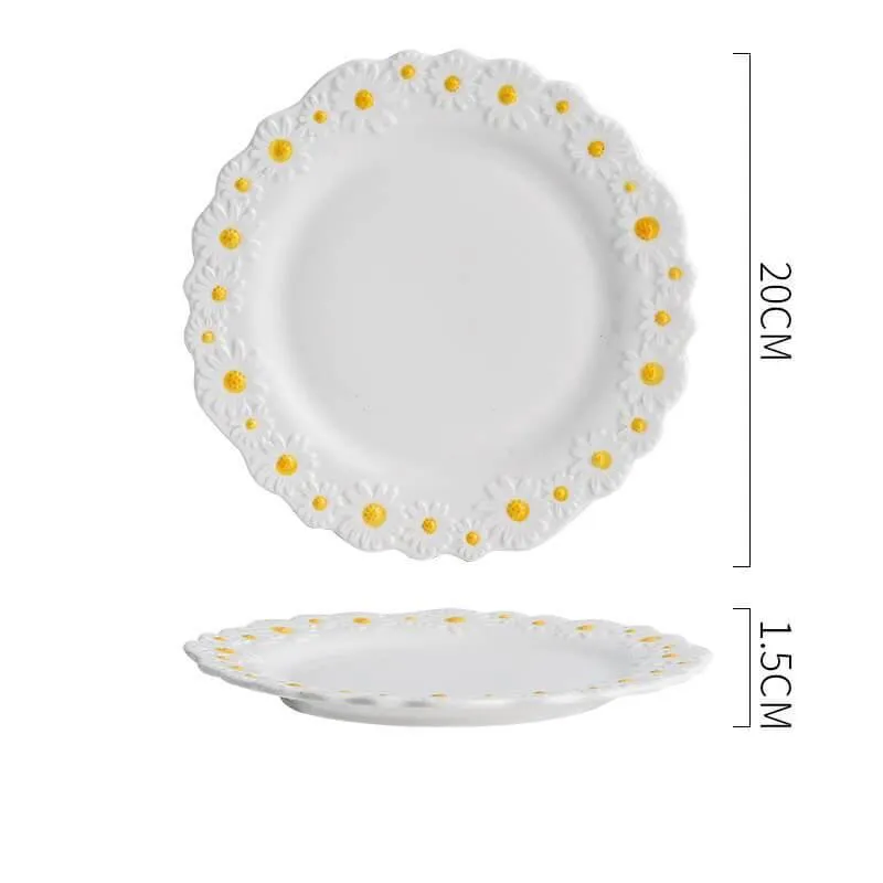 Daisy Embossed Ceramic Dinner Plate - Elegant Floral Tableware
