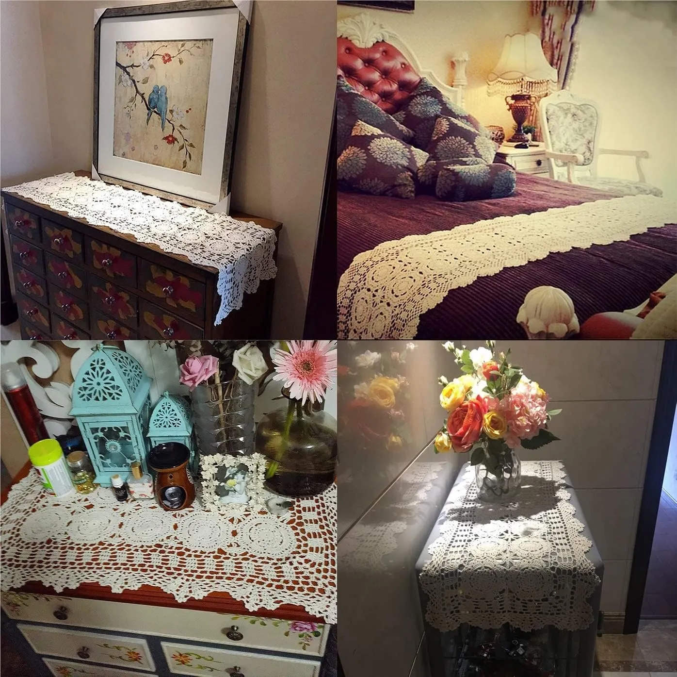 Damanni Rectangular Cotton Handmade Crochet Lace Table Runner Doilies Table Dresser Scarf Décor,16 Inch by 47 Inch，White