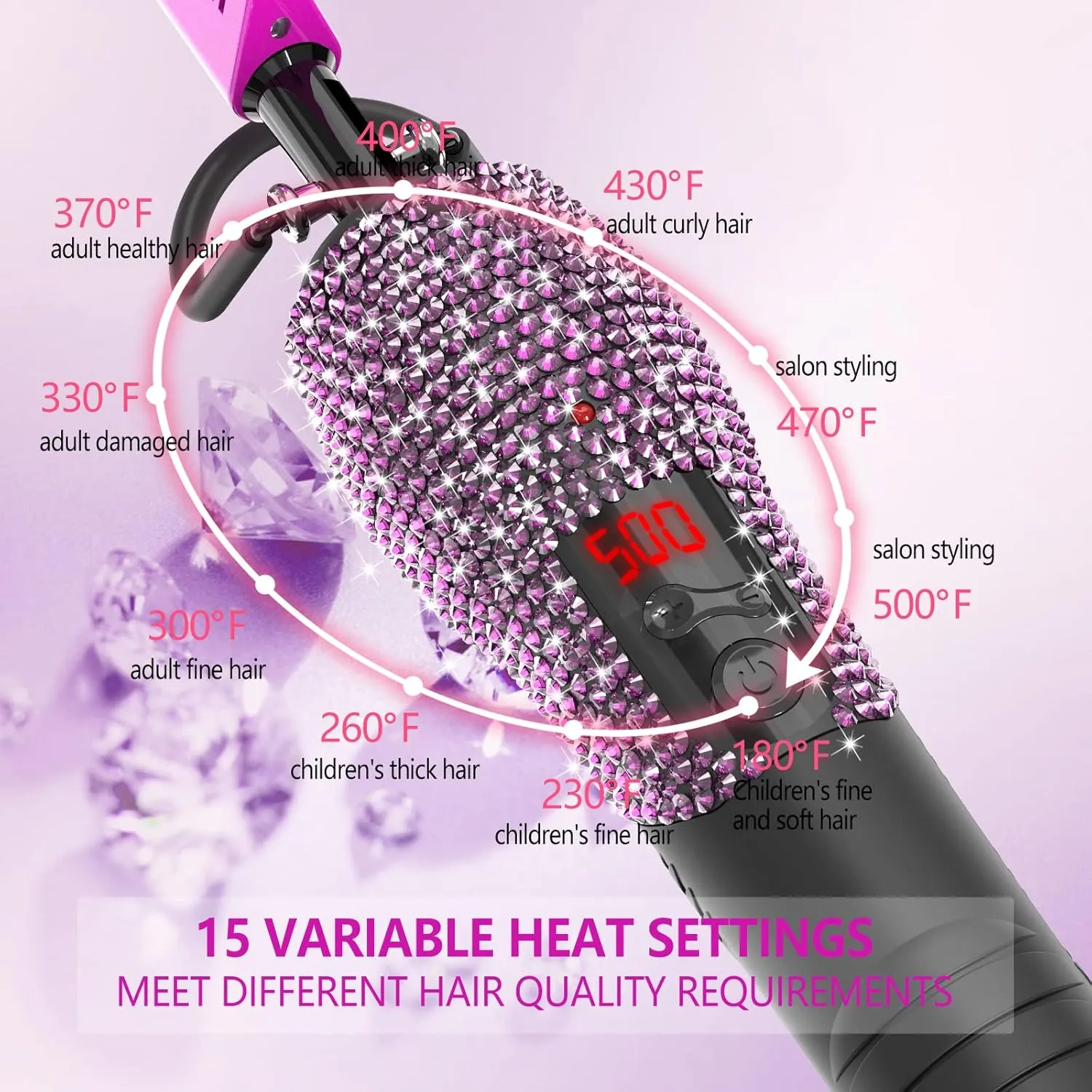 DAN Technology 500 hot Comb Electric for Wigs, Diamond Heating Comb, 60 Min Auto-Off & 7 Temperatures Adjustable Purple hot Comb, Professional Pressing Combs for Black Hair