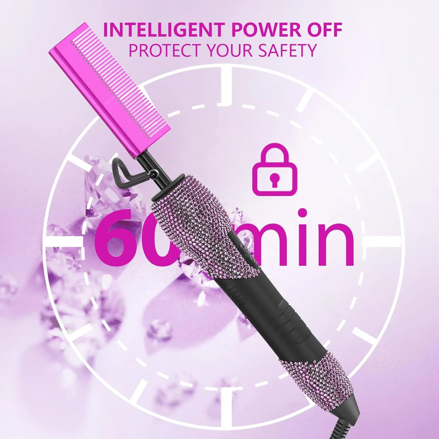 DAN Technology 500 hot Comb Electric for Wigs, Diamond Heating Comb, 60 Min Auto-Off & 7 Temperatures Adjustable Purple hot Comb, Professional Pressing Combs for Black Hair