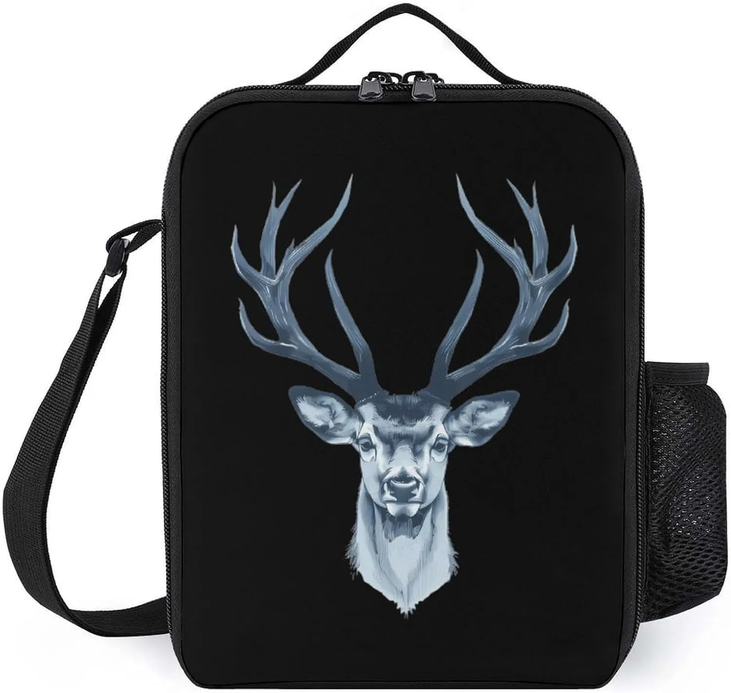 Deer Head Portable Lunch Bag Shoulder Bag Insulated Lunch Box Holder Tote Handbag For Work Office Travel