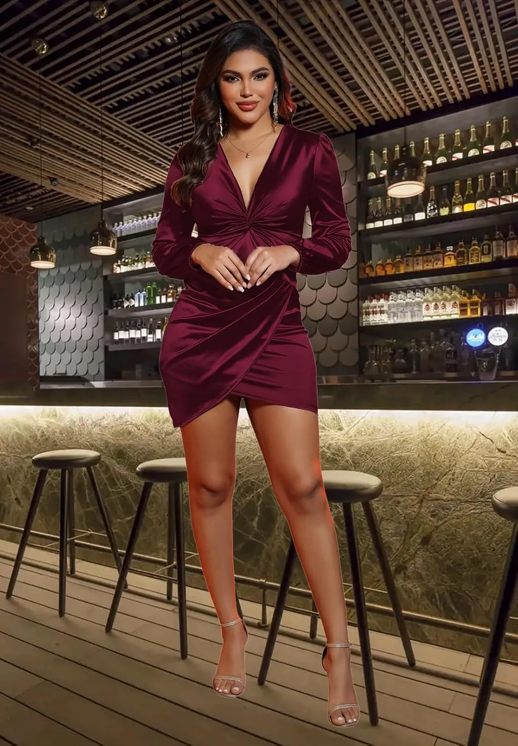 DeftSharp Womens Ruched Formal Bodycon Zipper Graduation Dresses-Elegant Cocktail Party Wedding Midi Dress