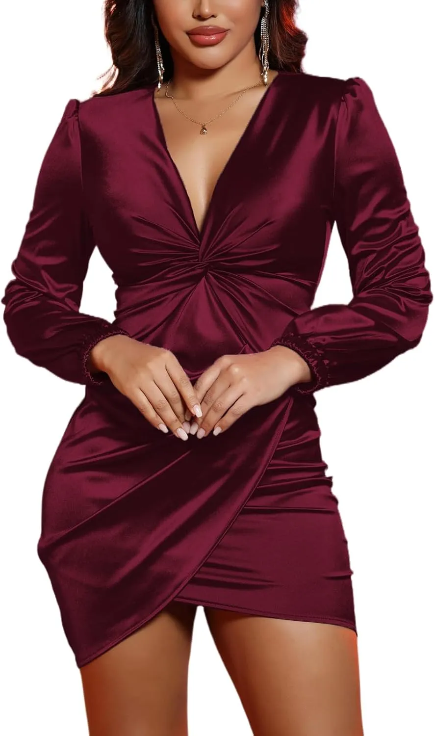 DeftSharp Womens Ruched Formal Bodycon Zipper Graduation Dresses-Elegant Cocktail Party Wedding Midi Dress