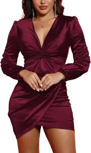 DeftSharp Womens Ruched Formal Bodycon Zipper Graduation Dresses-Elegant Cocktail Party Wedding Midi Dress
