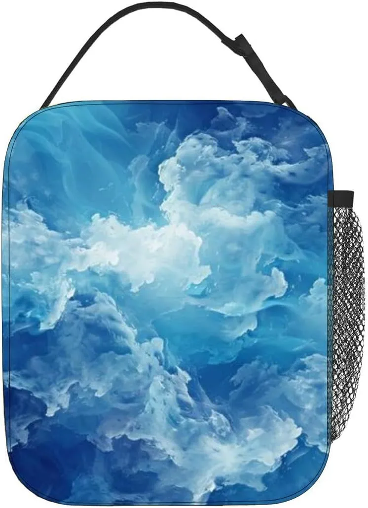 depicting a blue turbulent cloudy sky the style impressionist Insulated Iunch Bag for Men Woman Large Portable Waterproof Reusable Thermal Lunch Box with Pockets for Work Travel Picnic