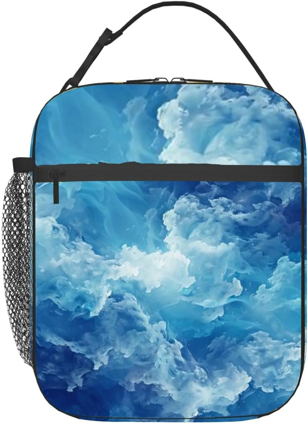 depicting a blue turbulent cloudy sky the style impressionist Insulated Iunch Bag for Men Woman Large Portable Waterproof Reusable Thermal Lunch Box with Pockets for Work Travel Picnic
