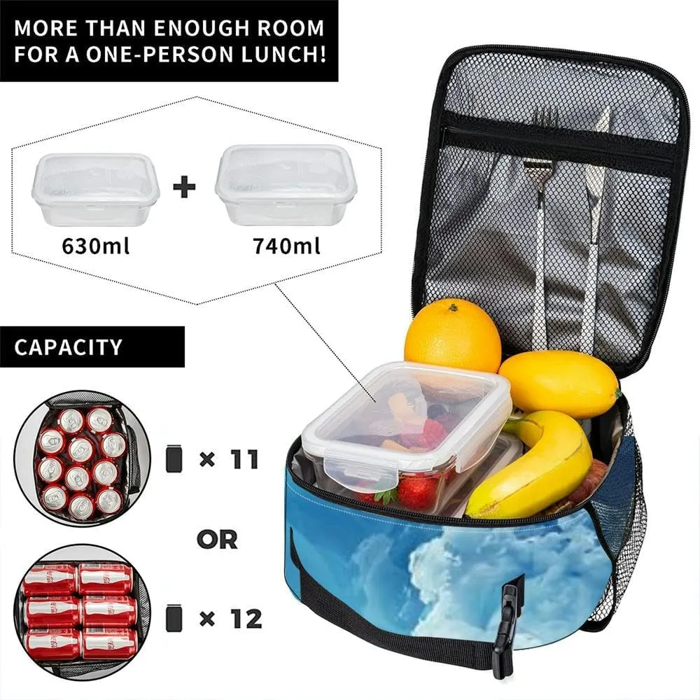 depicting a blue turbulent cloudy sky the style impressionist Insulated Iunch Bag for Men Woman Large Portable Waterproof Reusable Thermal Lunch Box with Pockets for Work Travel Picnic
