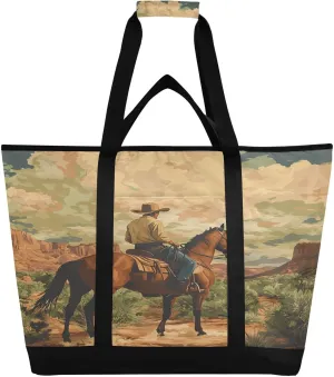Desert America Troops Cowboy Reusable Insulated Lunchbox Cooler Bag, Leakproof Kitchen Grocery Bag Collapsible Portable Cooler Tote Bag for Picnic, Camping, Office, Travel