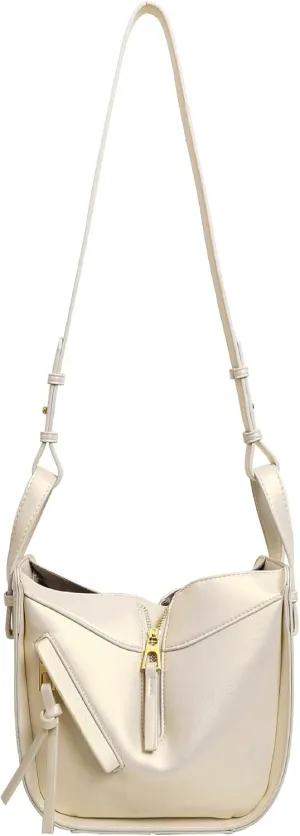 Designer Leather Shoulder Bag with Gold Zipper Details,Open Bucket Handbag Dumpling type