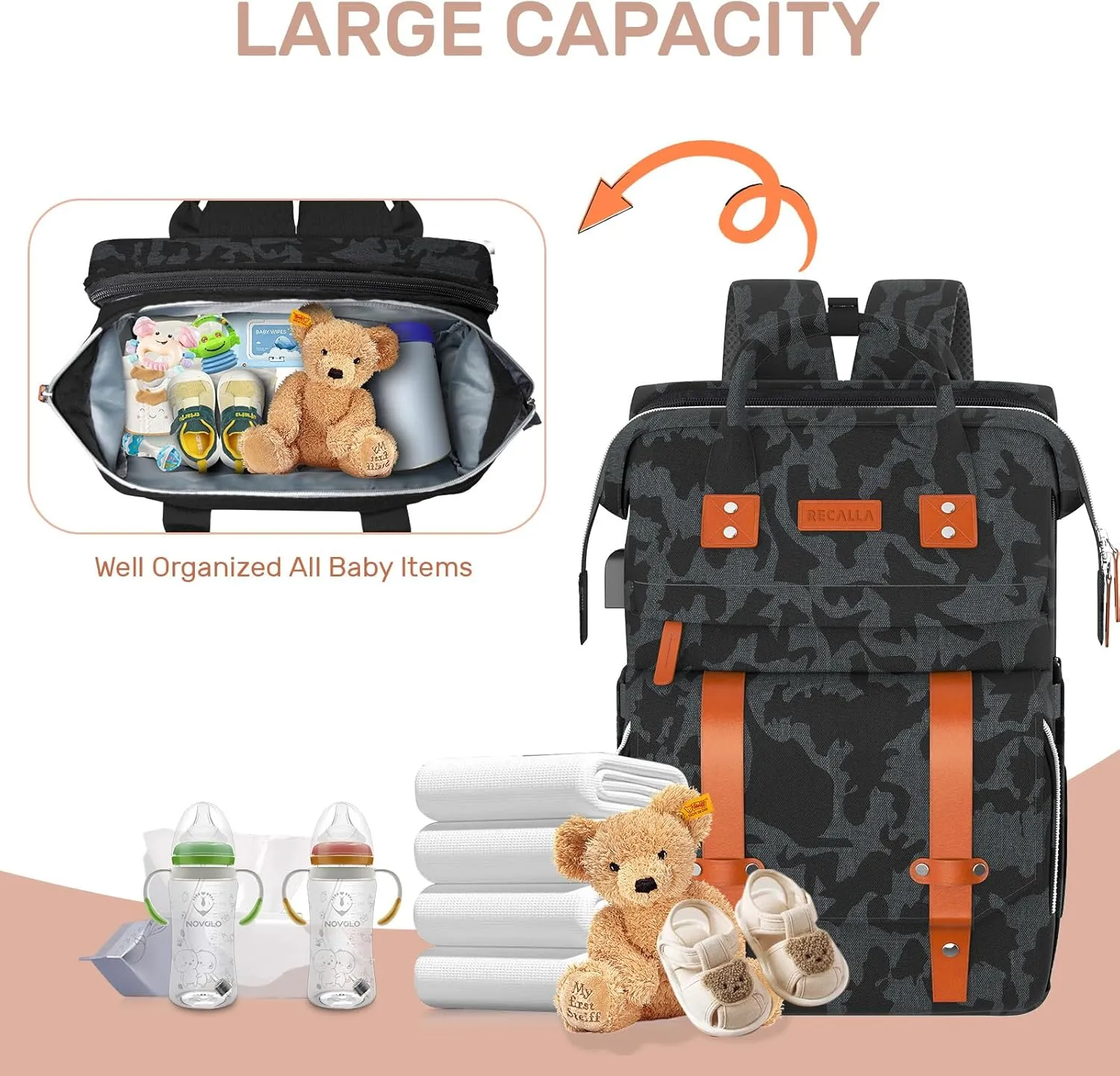 Diaper Bag Backpack with Changing Station, Large Diaper Bag, Multifunctional Diaper Bag, Baby Bag, Baby Shower Gifts, Camo